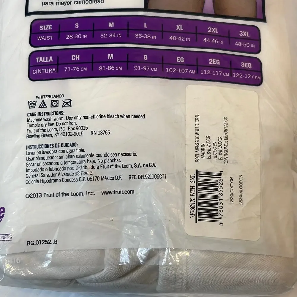 2XL Men's Briefs Fruit of the Loom 7 Pack 100% Cotton Size 44-46 White NIP